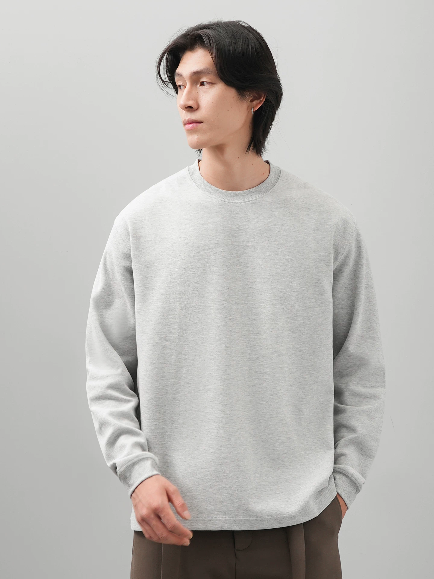 Áo thun dài tay giữ nhiệt Sorona tự sưởi ấm OMZM dành cho nam, mùa thu đông Áo sơ mi lớp nền màu trơn chải kiểu Mỹ