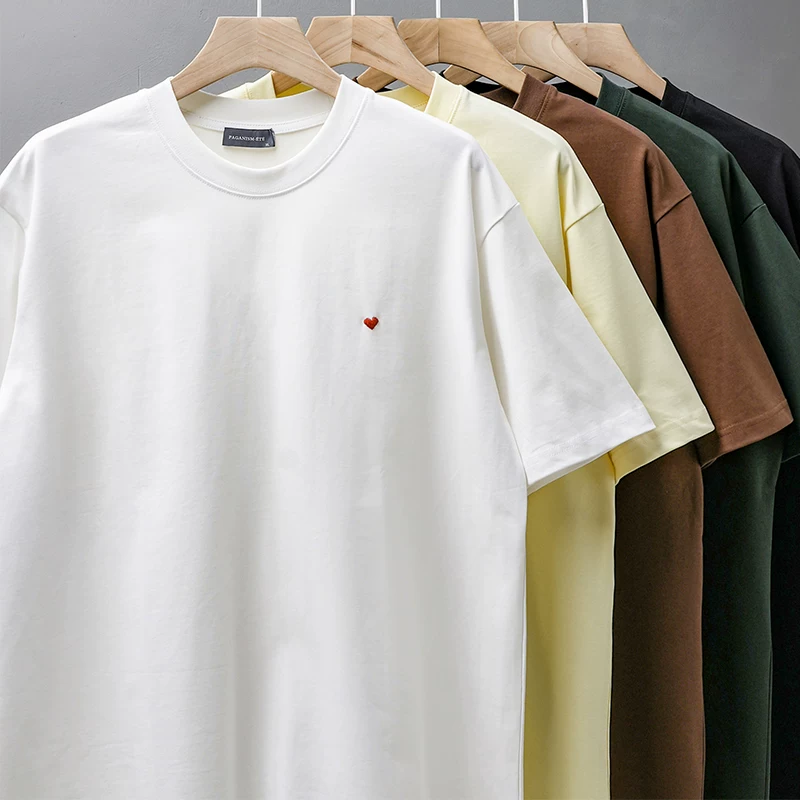 Áo thun ngắn tay thêu cotton nặng 300G phong cách Mỹ OMZM dành cho nam, mùa hè 2023 áo sơ mi cơ bản đơn giản mới dành cho cặp đôi