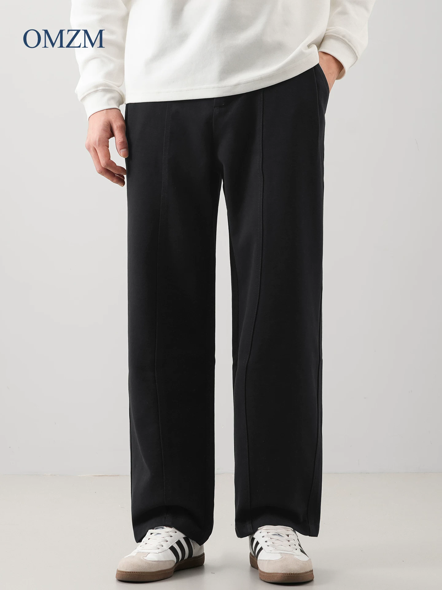 Quần âu ống đứng OMZM dành cho nam, mùa thu đông, cao cấp, quần vest đen sành điệu, quần ống rộng dáng rộng kiểu Mỹ