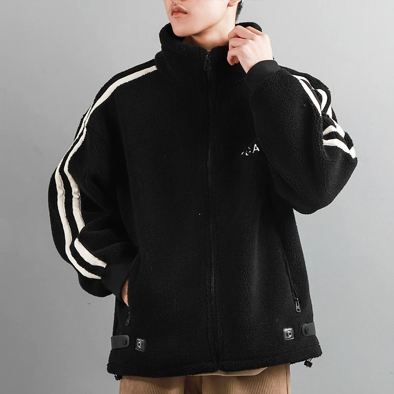 Áo khoác giả lông cừu dày 480G kiểu Mỹ dành cho nam, áo khoác dày lót lông cừu mùa đông, áo cổ đứng giữ ấm bằng lông cừu