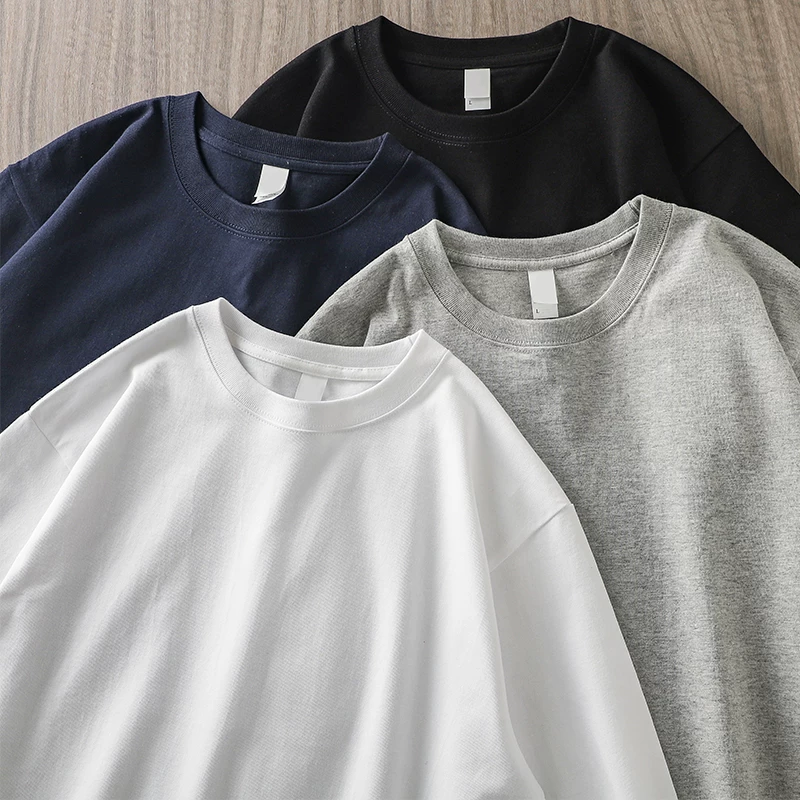 Áo thun dài tay hạng nặng 320G kiểu Mỹ dành cho nam, áo sơ mi cotton thuần chất mùa thu đông, áo thun cổ tròn rộng rãi chất liệu cotton dài sợi Tân Cương