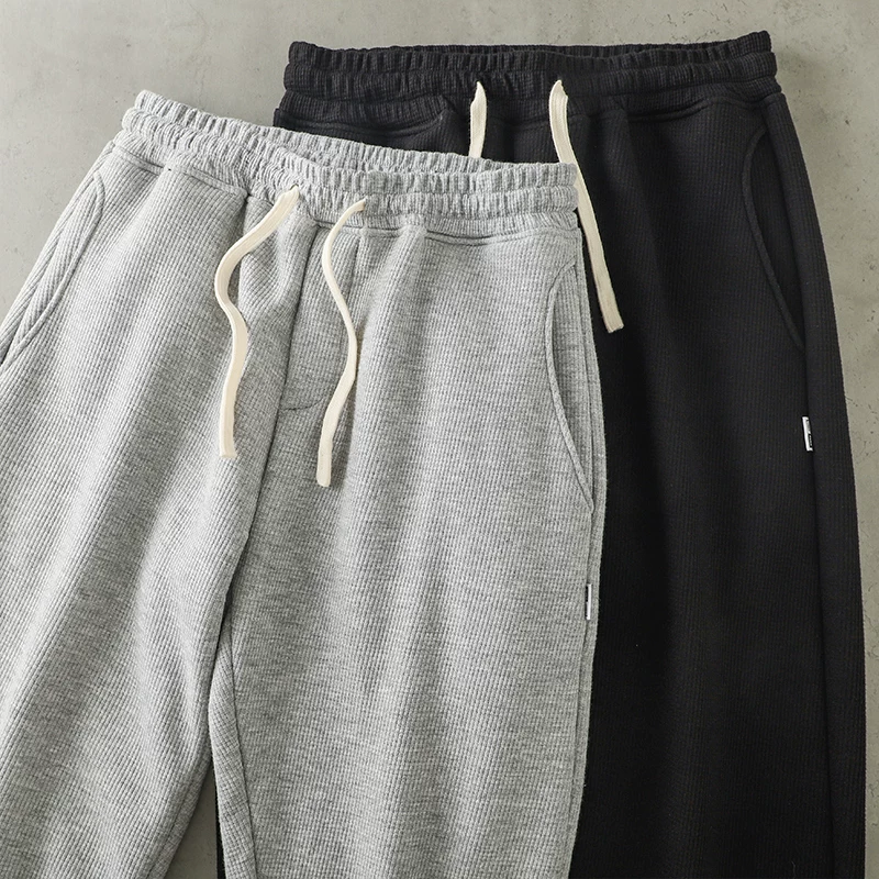 Quần jogger nam chất liệu lông cừu dày dặn kiểu Mỹ 400G, mùa thu đông, lót lông dày, kiểu dệt tổ ong, quần thể thao thường ngày