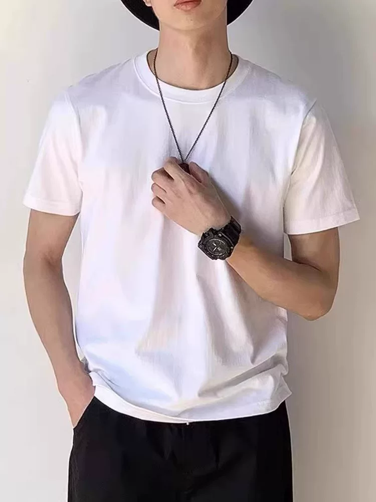 Áo thun nam kiểu Mỹ, chất liệu cotton 100%, dày 300g, tay ngắn, dáng rộng, màu trắng trơn, màu sắc đơn giản, kiểu dáng cổ điển.