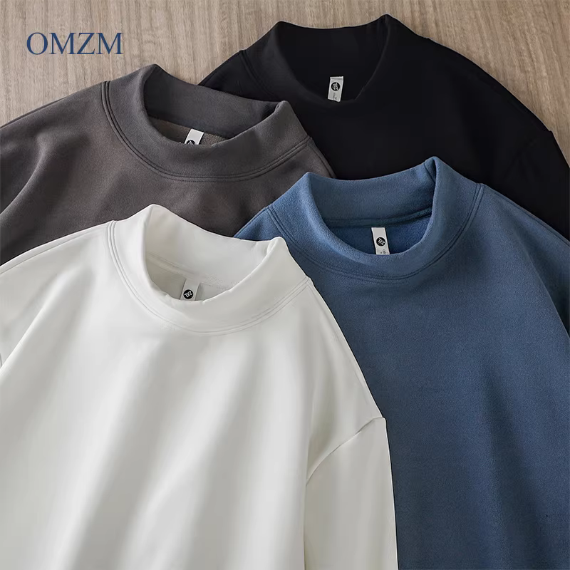 Áo sơ mi giữ nhiệt hai mặt hạng nặng kiểu Mỹ dành cho nam, trang phục bên trong ấm áp màu trơn mùa đông, áo thun dài tay cổ cao nửa cổ 320G dành cho nam.