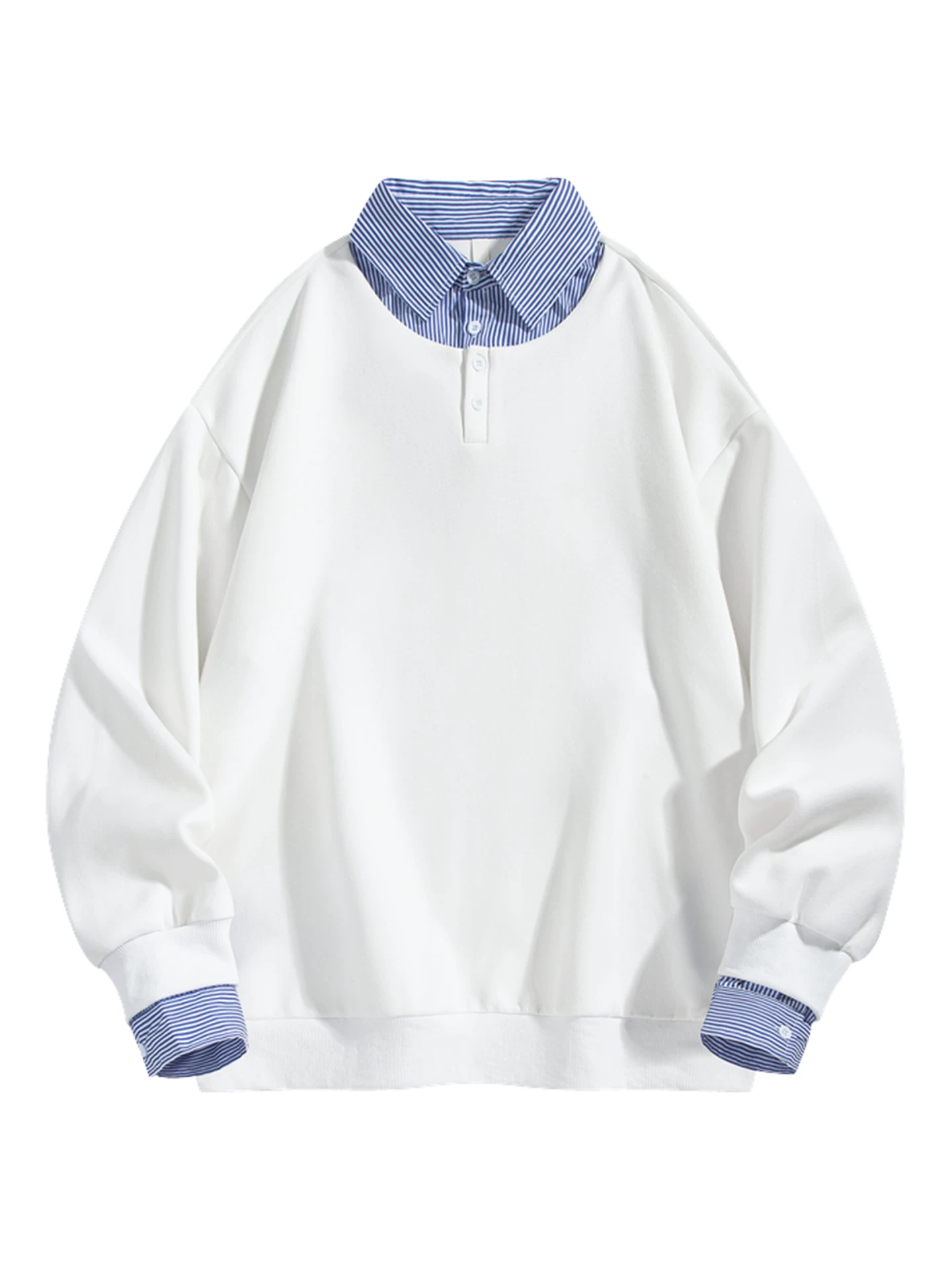 Áo nỉ POLO giả hai mảnh OMZM dành cho nam, áo khoác chắp vá cổ áo phong cách đại học mùa thu, áo chui đầu có ve áo rộng