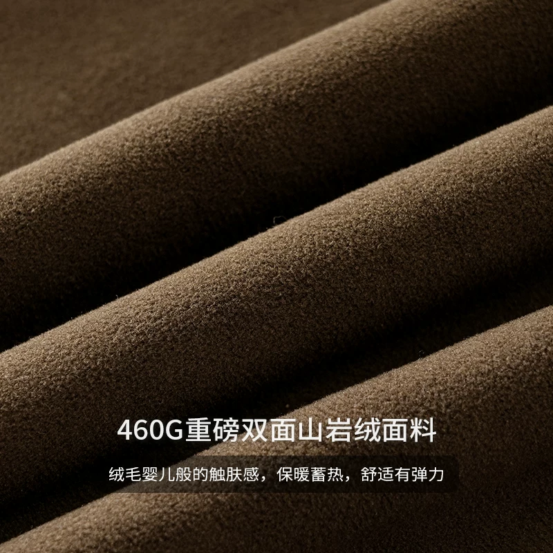 Áo nỉ nam OMZM460G dày dặn hai lớp, chất liệu nhung núi, mùa đông 2024, lót lông cừu, dày dặn, ấm áp, cổ nửa cao.