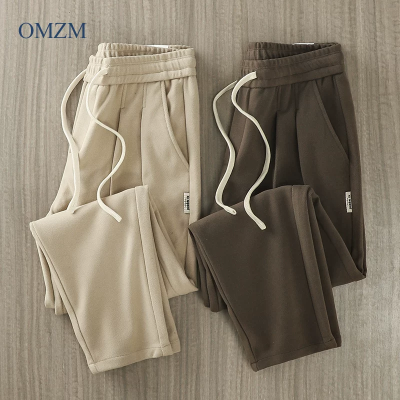 Quần âu nam chất liệu len dày kiểu Mỹ cổ điển OMZM, quần ống côn dày dặn mùa đông, quần âu dáng thẳng rộng rãi.