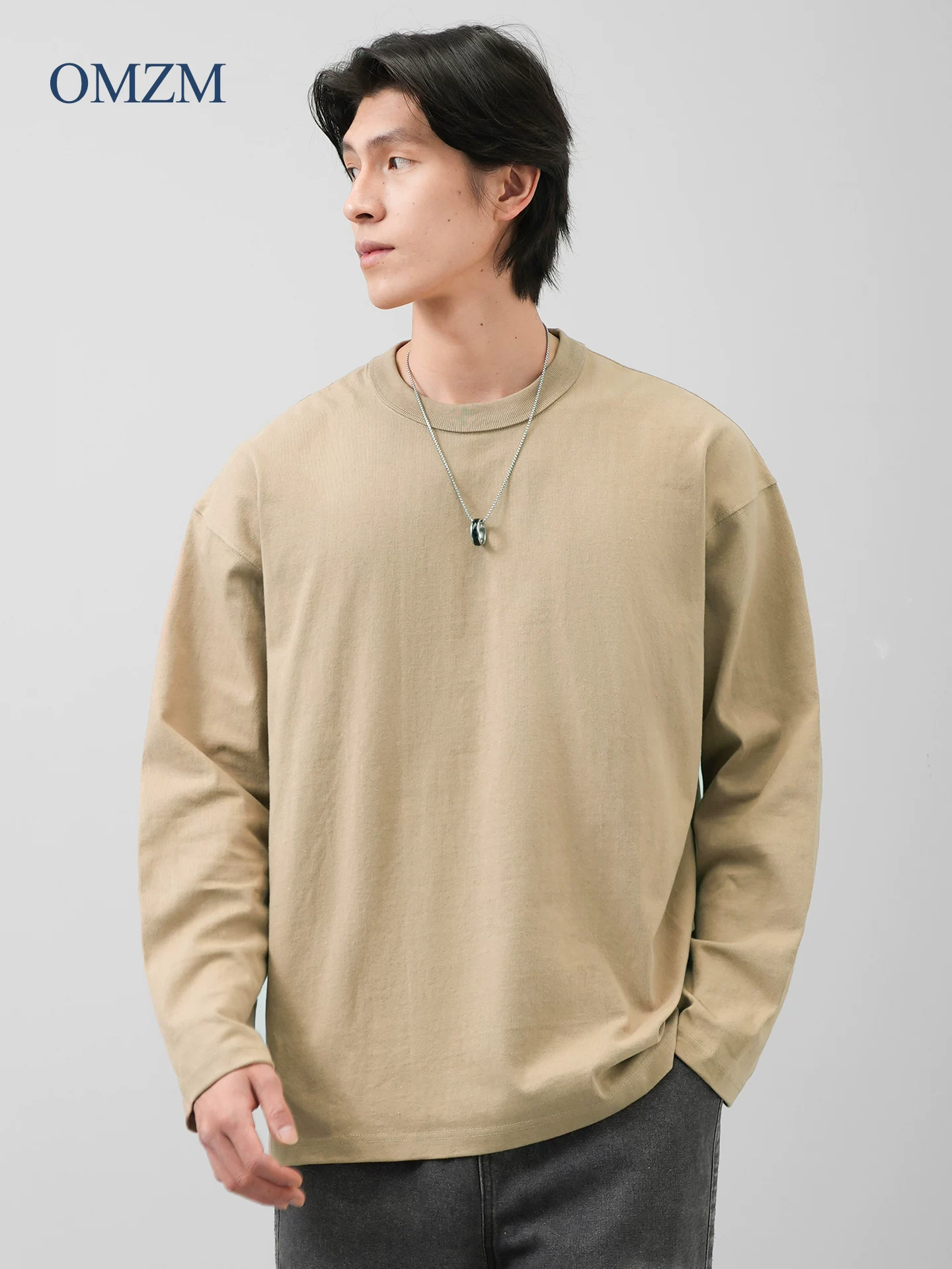 Áo thun dài tay ba kim 400G chất liệu cotton nguyên chất dành cho nam, áo sơ mi trắng cao cấp mùa thu, áo sweatshirt cổ tròn rộng rãi.