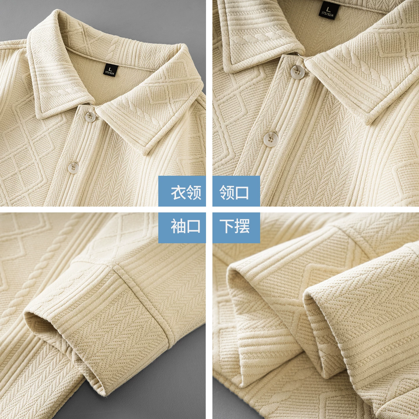 Áo polo nam OMZM300G chất liệu dày dặn, tay dài, kiểu dáng thu đông phong cách Mỹ, màu trơn, cổ áo rộng, kiểu áo sweatshirt.