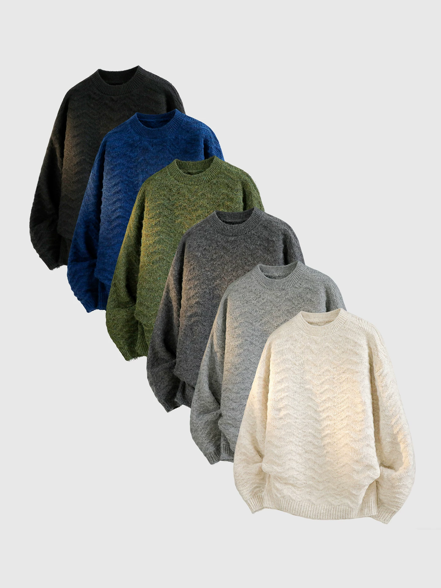 Áo len cổ tròn màu trơn OMZM dành cho nam, áo dệt kim có họa tiết cổ điển mùa đông, áo thun dáng rộng và đa năng dành cho các cặp đôi.