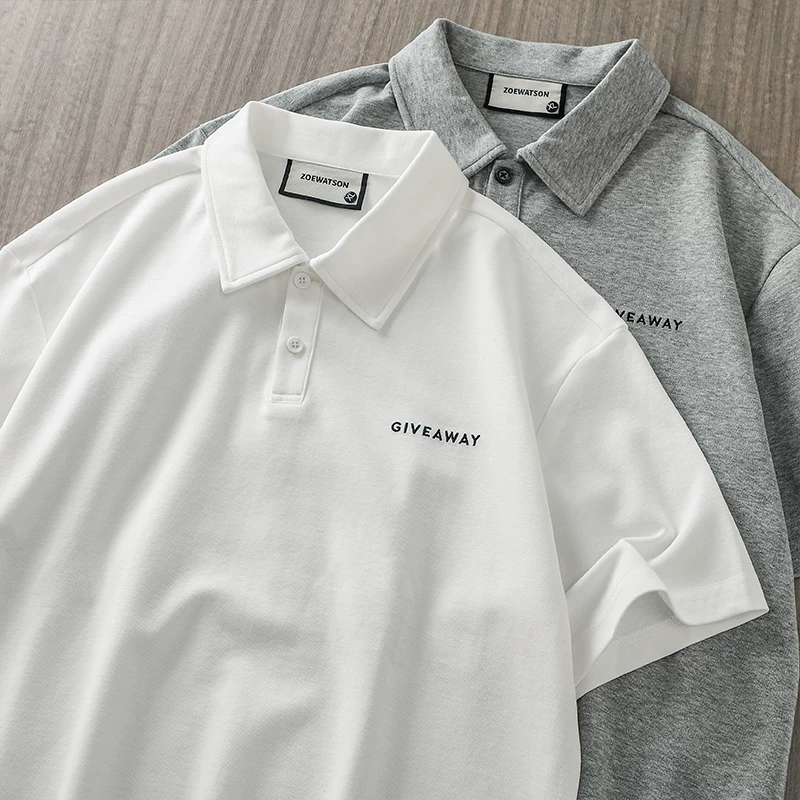 OMZM Áo sơ mi POLO hạng nặng 320G phong cách Mỹ ngắn tay mùa hè dành cho nam giới phong cách Nhật Bản đơn giản thêu áo thun dáng rộng có cổ Paul