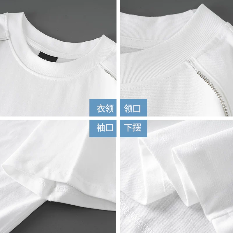 OMZM300G Áo thun cotton nguyên chất hạng nặng sợi đôi nam ngắn tay mùa hè kiểu Mỹ áo thun cổ tròn dáng rộng màu trắng tinh khiết nửa tay