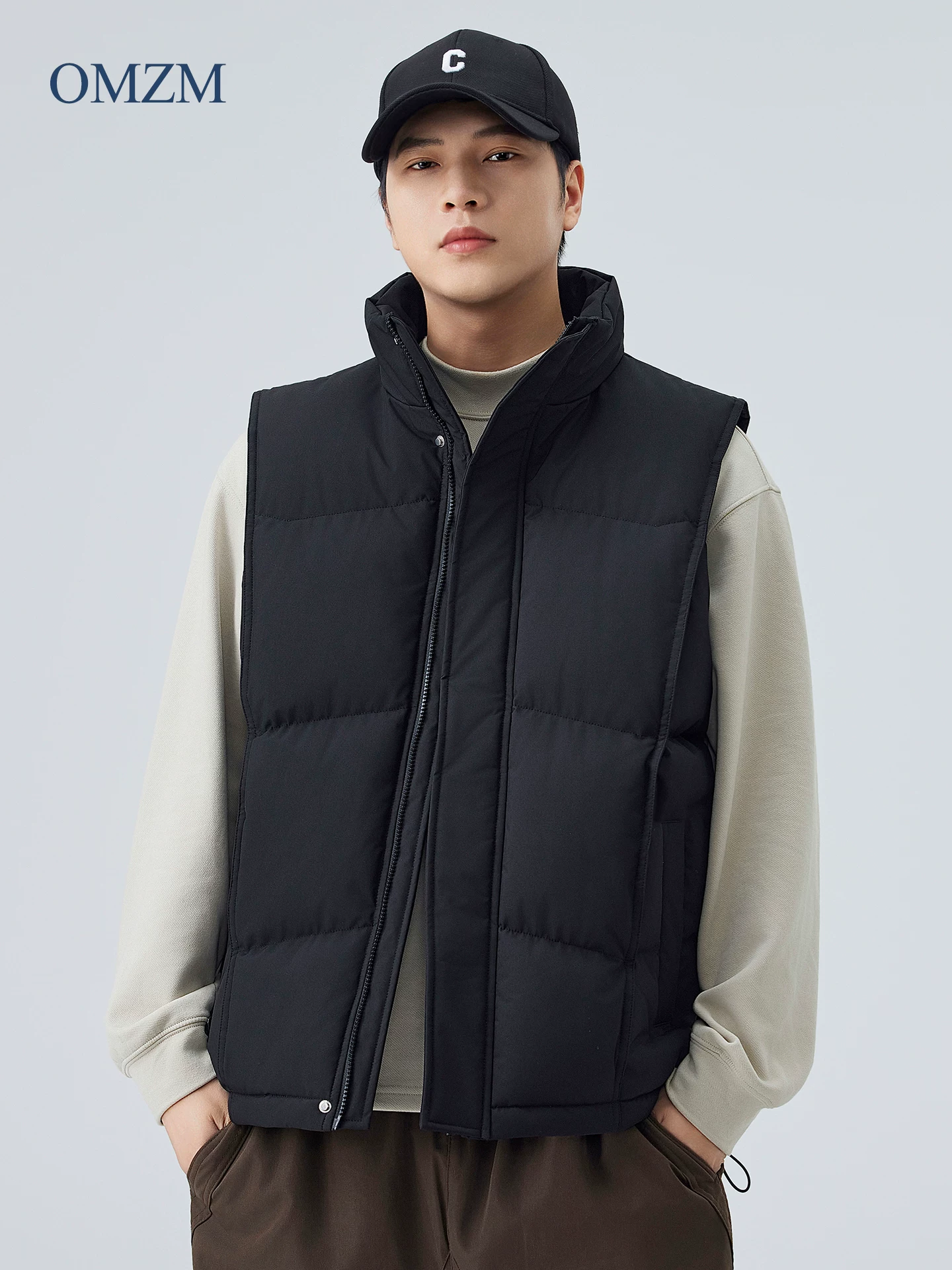 Áo vest cotton cổ đứng kiểu Mỹ OMZM dành cho nam, áo khoác vest dày dặn ấm áp mùa đông, áo khoác bảo hộ lao động