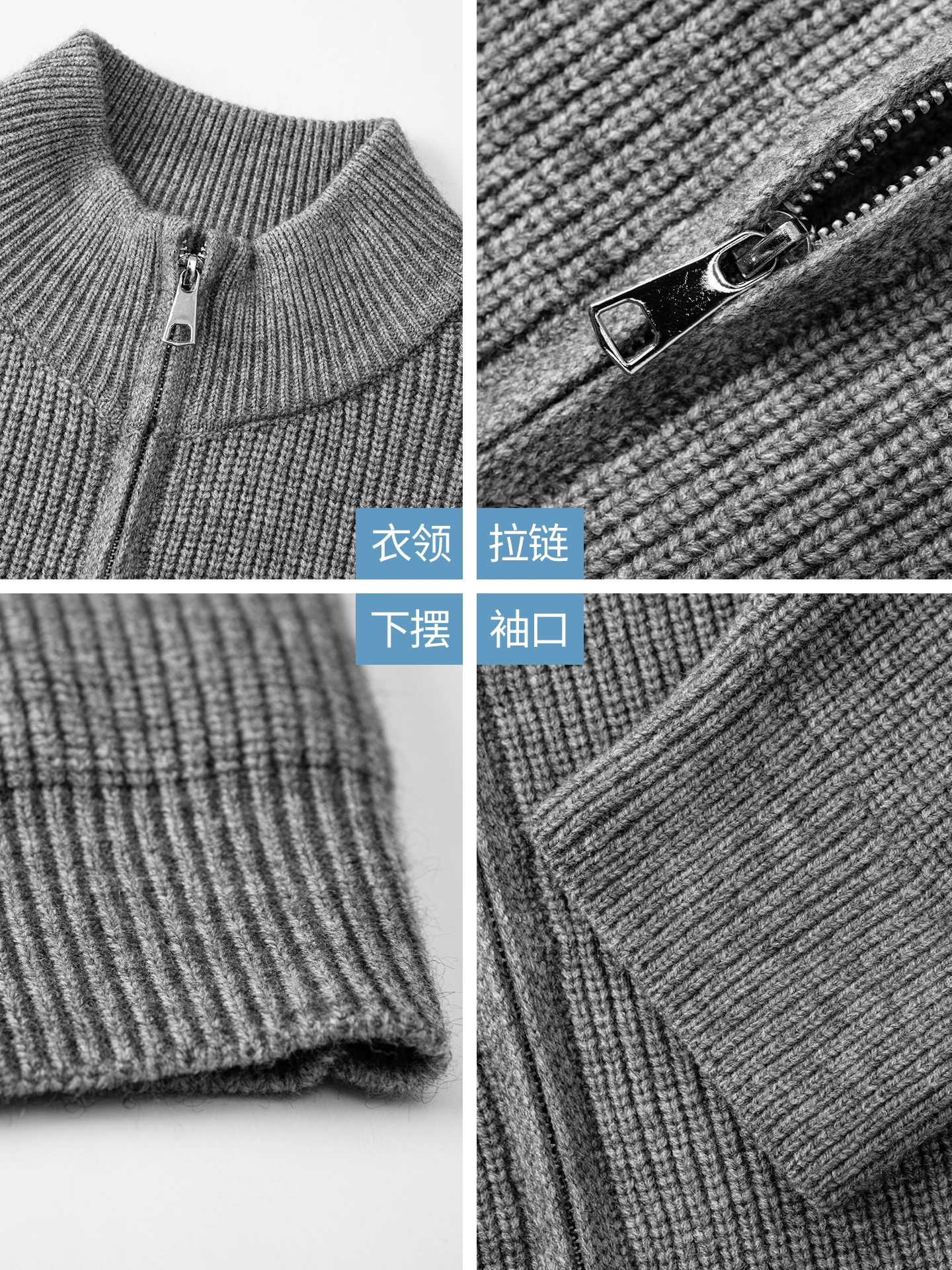 Áo len dệt kim cổ cao nửa cổ OMZM dành cho nam, áo len dáng rộng có khóa kéo hợp thời trang mùa đông, áo khoác len tay sọc cổ điển