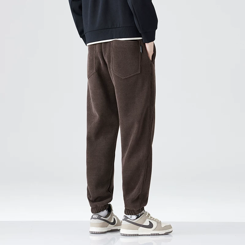 Quần nhung dày dặn OMZM dành cho nam, quần jogger dày dặn lót lông cừu mùa đông, quần thể thao ống côn rộng, quần dài thường ngày.