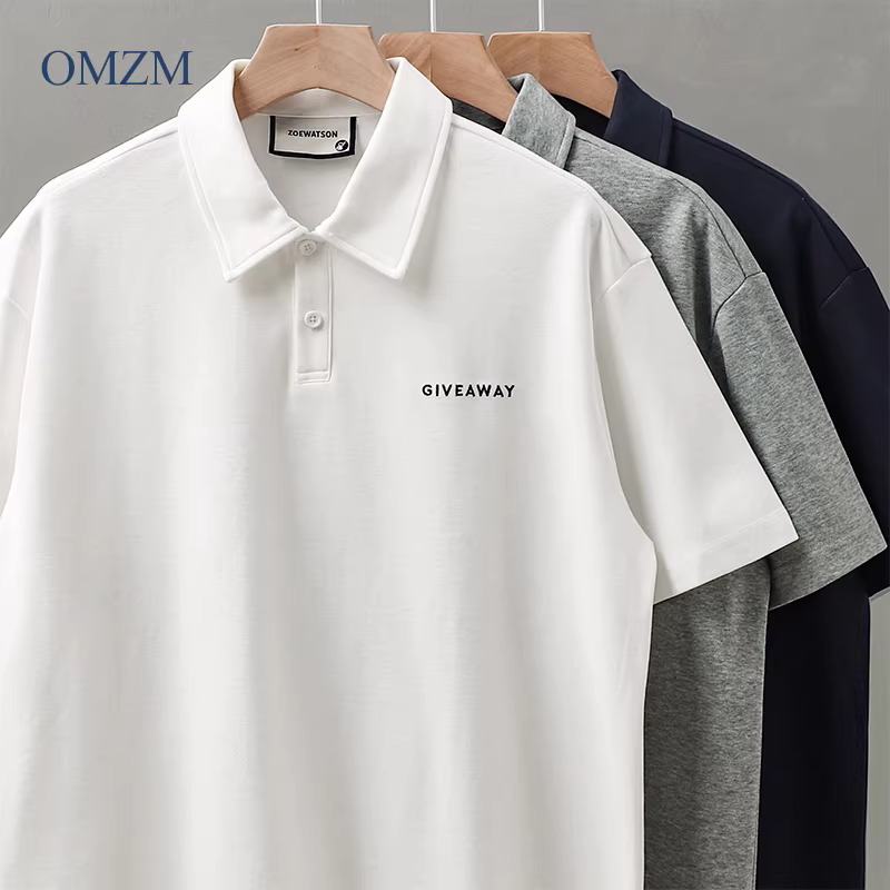 OMZM Áo sơ mi POLO hạng nặng 320G phong cách Mỹ ngắn tay mùa hè dành cho nam giới phong cách Nhật Bản đơn giản thêu áo thun dáng rộng có cổ Paul