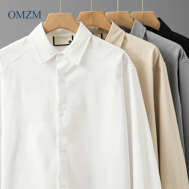 OMZM Áo sơ mi nam không nhăn kiểu Mỹ, áo sơ mi trắng dài tay mùa xuân, áo sơ mi công sở cao cấp, áo khoác thường ngày