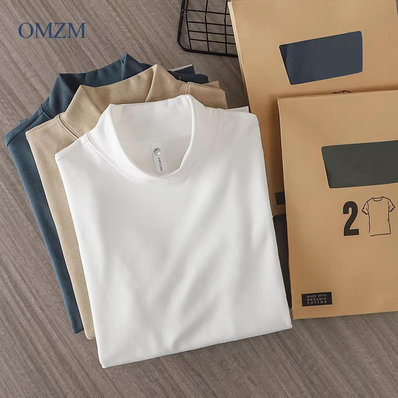 Áo sơ mi lớp lót cổ cao nửa cổ hai mặt kiểu Mỹ OMZM dành cho nam, áo thun mặc bên trong giữ ấm mùa đông, áo nỉ chải kỹ cao cấp dành cho nam.