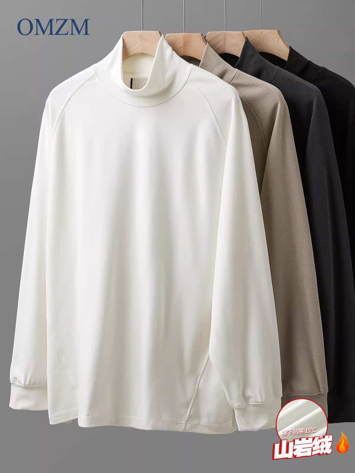 Áo sơ mi cổ lọ dày có lót lông cừu OMZM dành cho nam, áo thun dài tay dày dặn màu trơn mùa đông, áo len cổ polo dáng rộng hợp thời trang.