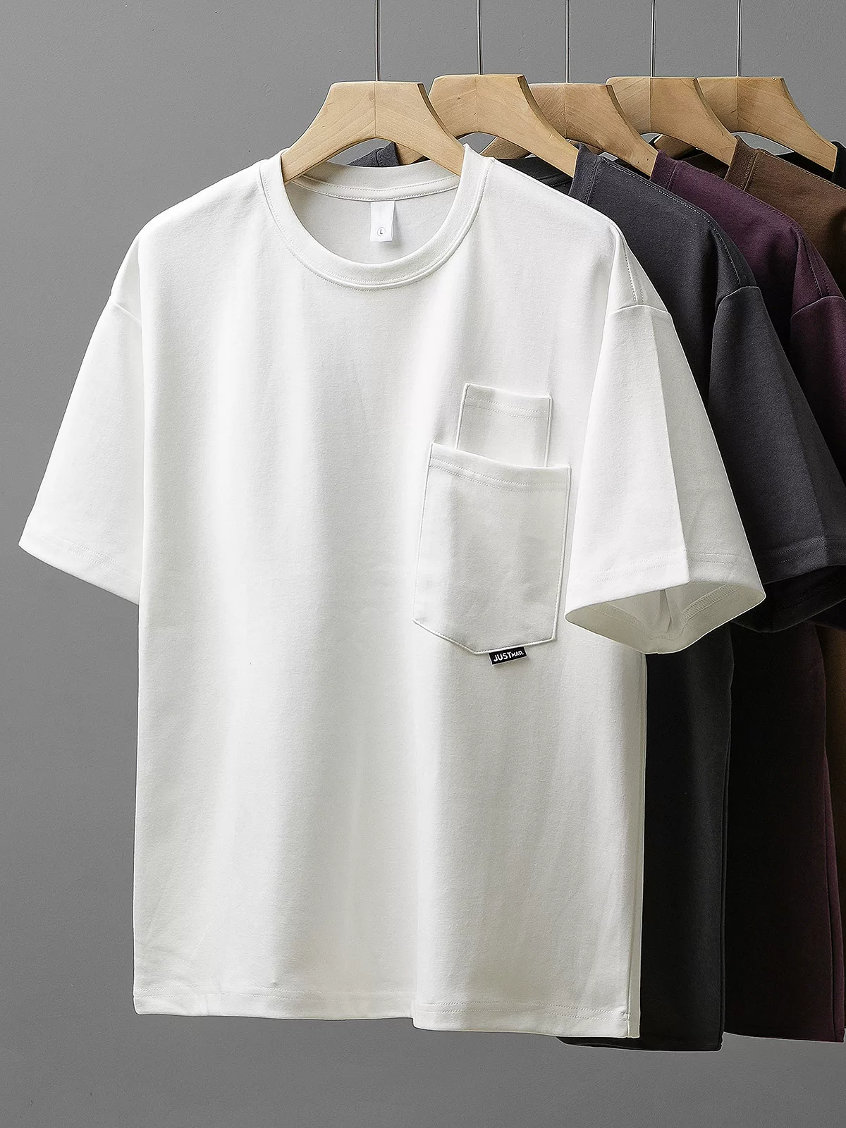[Double Pockets] Áo thun ngắn tay hạng nặng 300G kiểu Mỹ dành cho nam, áo lót nửa tay dáng rộng cổ tròn màu trơn mùa hè