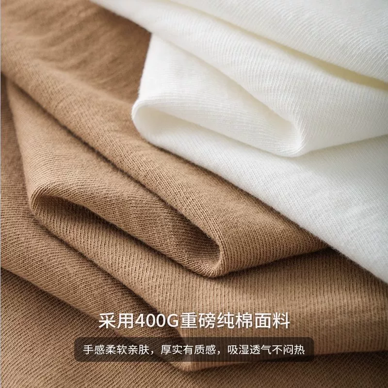 Áo thun nam tay ngắn chất cotton 100% cao cấp 400G, kiểu dáng Mỹ mùa hè, màu trắng, kiểu tam giác ngược, đường may ba lớp, tay lửng.