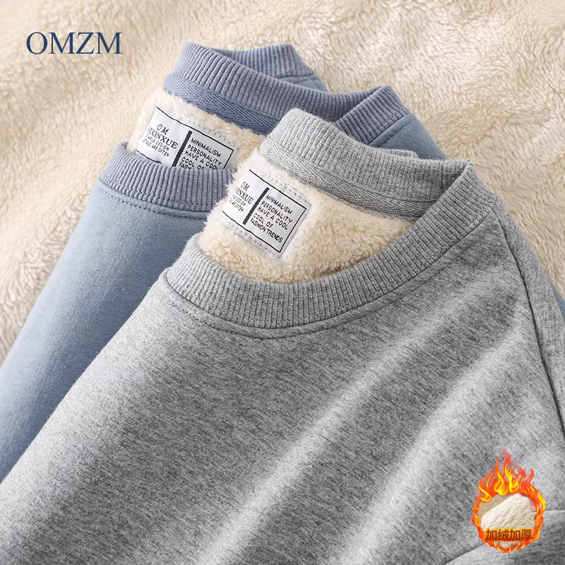 Áo len cổ tròn bằng len cừu nặng 460G kiểu Mỹ dành cho nam, thương hiệu hợp thời trang mùa đông, áo khoác lót lông cừu và dày dặn, áo lót cao cấp.