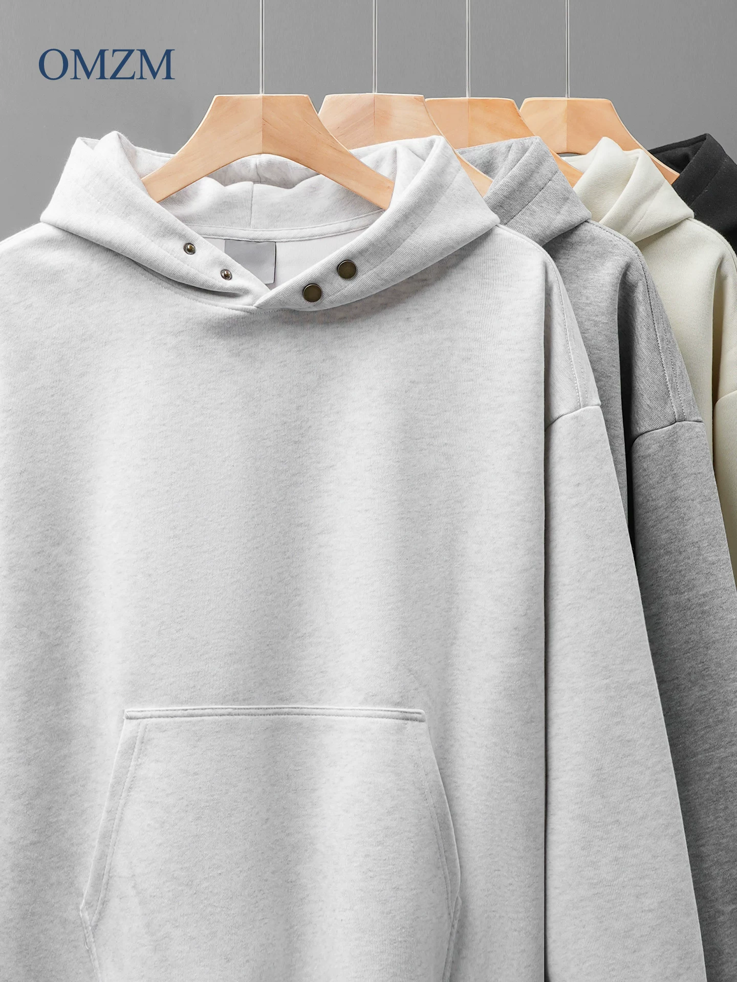 Áo hoodie nam OMZM460G chất liệu dày dặn, phong cách đường phố Mỹ mùa thu, kiểu dáng rộng rãi và đa năng, áo khoác có nút cài.