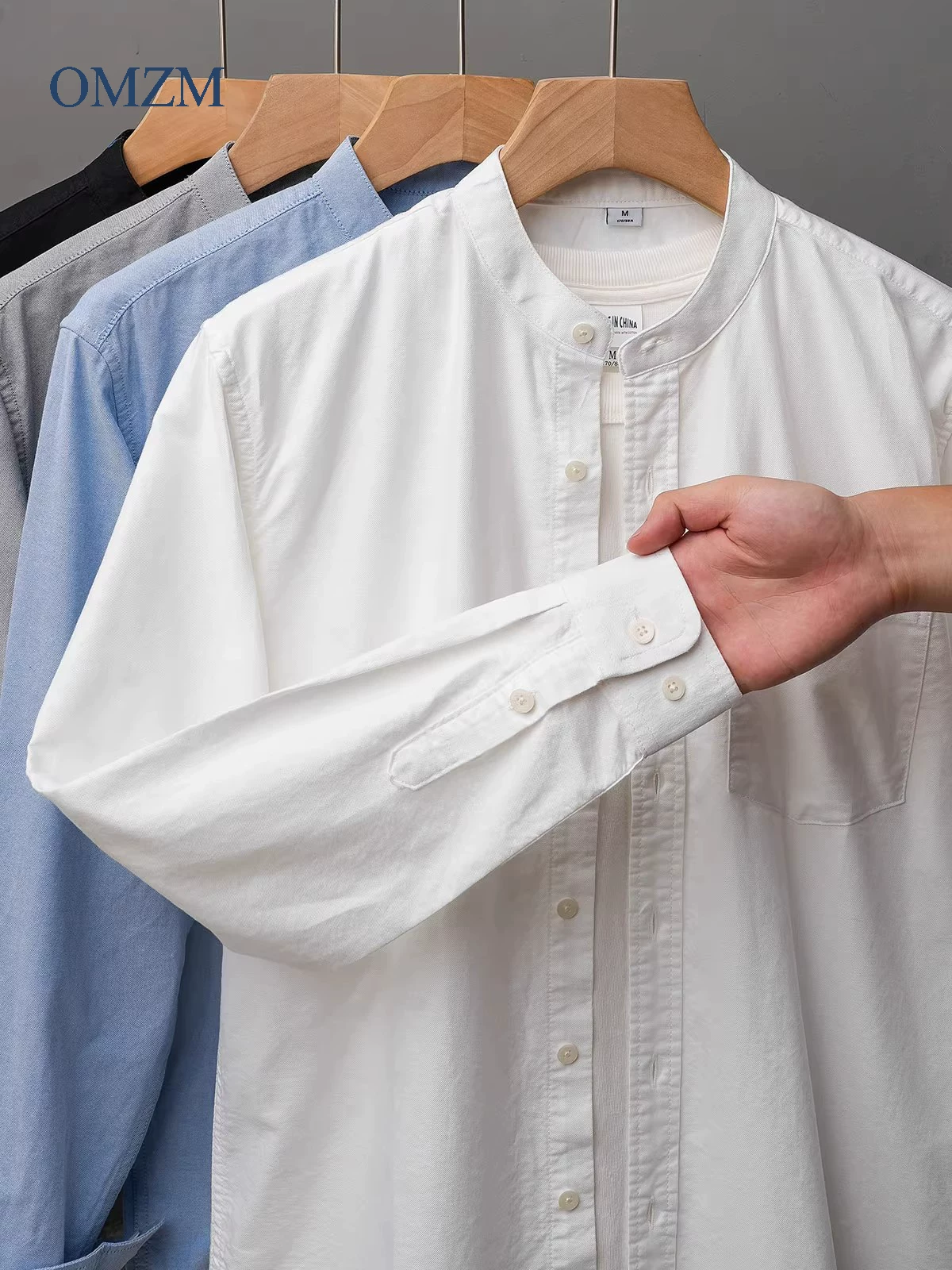 [Vải Oxford hạng nặng] Áo sơ mi dài tay cổ đứng bằng vải cotton nguyên chất dành cho nam giới, Áo sơ mi thường ngày màu trắng phong cách Trung Quốc mới mùa thu