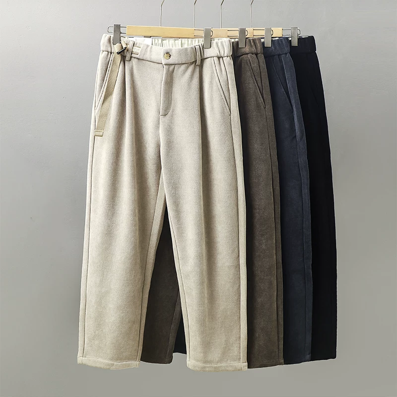 Quần âu nam chất liệu len dày kiểu retro Mỹ OMZM, quần ống côn dày dặn giữ ấm mùa đông, quần ống rộng dáng suông.