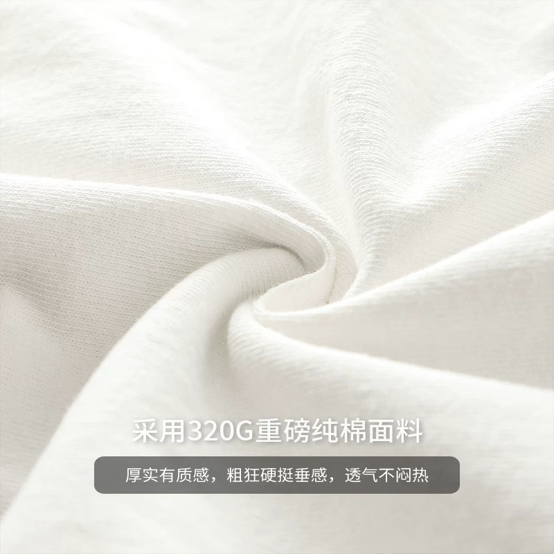 OMZM áo thun in hình tên lửa nguyên bản 320G nặng tay dài tay áo thun nam mùa xuân thu cổ tròn áo thun cotton dáng rộng áo sơ mi đáy rộng