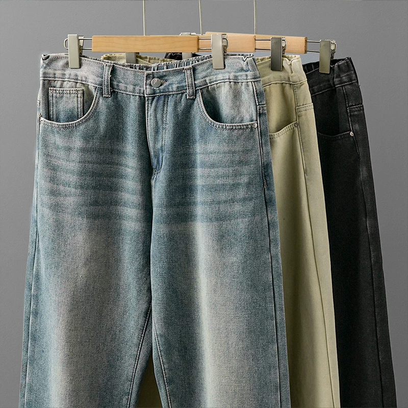 Quần jean lót lông cừu hạng nặng OMZM dành cho nam 2024 mới thu đông lông cừu bạc dày dặn quần dài dáng rộng ống thẳng