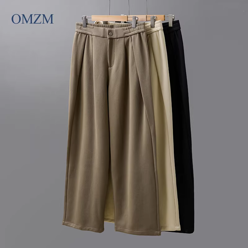 Quần âu nam OMZM460G chất liệu dày dặn, kiểu dáng mới thu đông 2024, quần ống rộng suông, quần thể thao dài chấm đất
