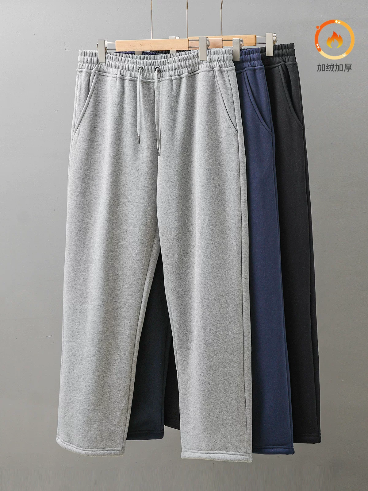 Quần len cừu OMZM dành cho nam, quần lót lông cừu mùa đông, dày dặn, quần cotton ấm áp, quần thể thao dáng rộng ống thẳng, quần thể thao hạng nặng