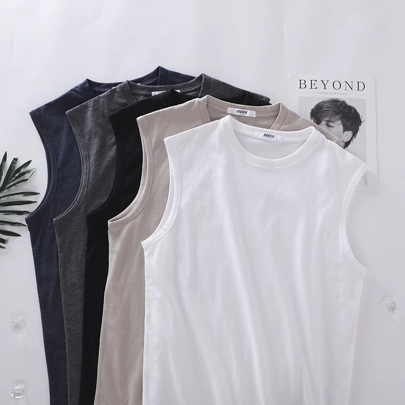 Áo vest cotton Tân Cương dành cho nam, áo ba lỗ thể thao màu trắng tinh khiết dáng rộng hợp thời trang mùa hè, áo thun không tay thương hiệu thời thượng