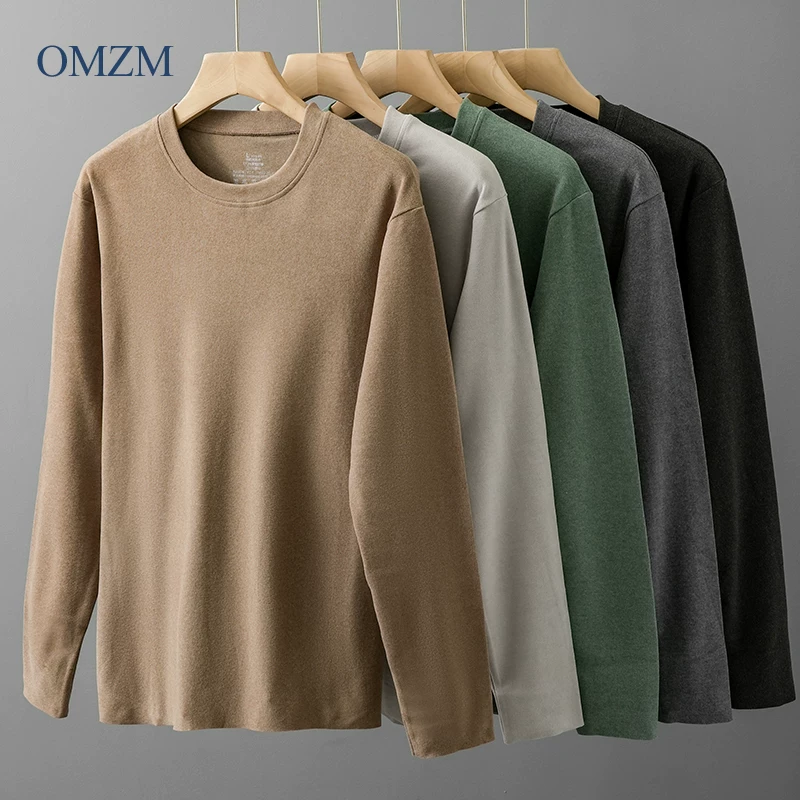 Áo sơ mi giữ nhiệt hai mặt OMZM dành cho nam, đồ lót giữ nhiệt dày mùa đông, lớp trong ôm sát, áo thun dài tay dày lót lông cừu.