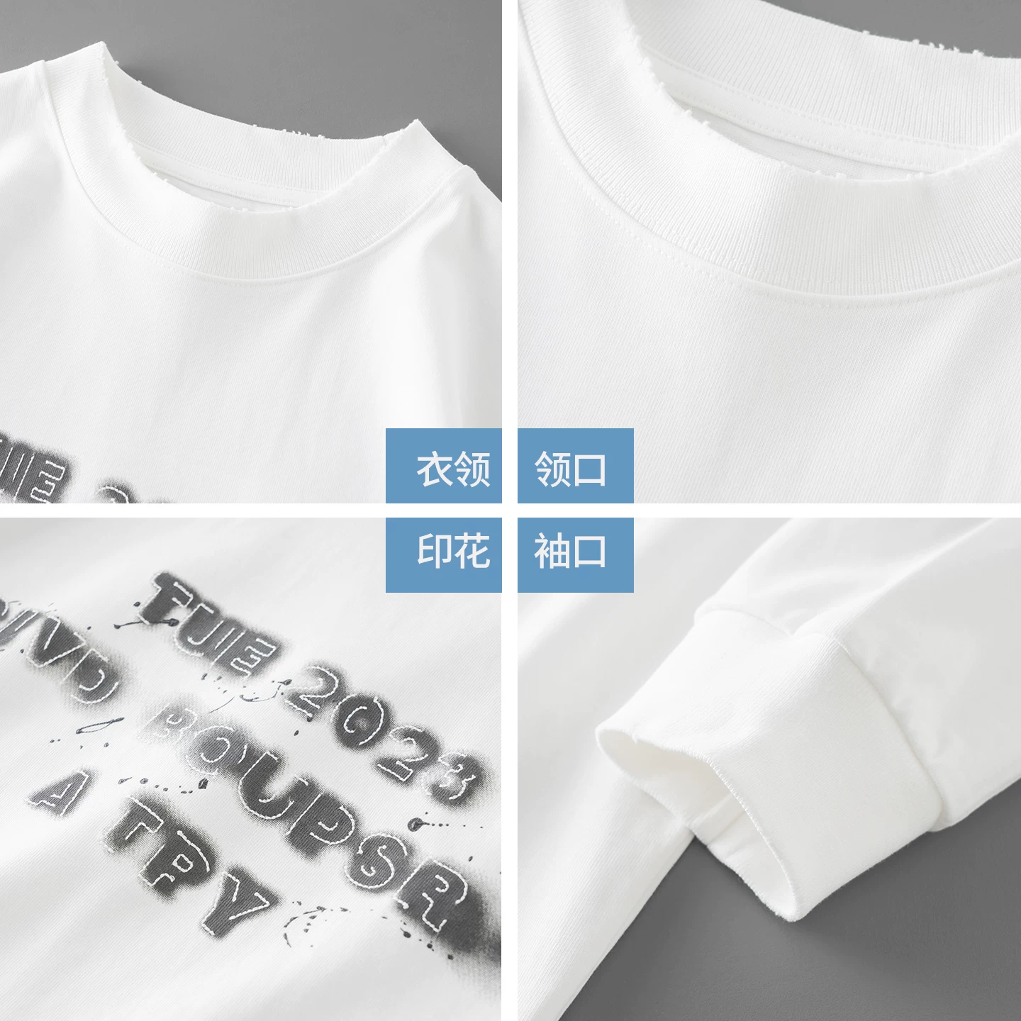 Áo thun dài tay cổ tròn bằng cotton nguyên chất hạng nặng OMZM dành cho nam, áo thun dài tay in chữ phong cách Mỹ mùa thu