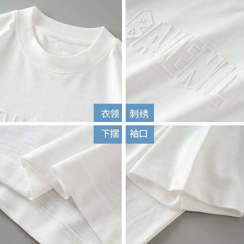 Áo thun nam cotton 100% chất lượng cao 400G kiểu Mỹ, tay ngắn, dáng rộng mùa hè, cổ tròn, thêu chữ, áo trơn