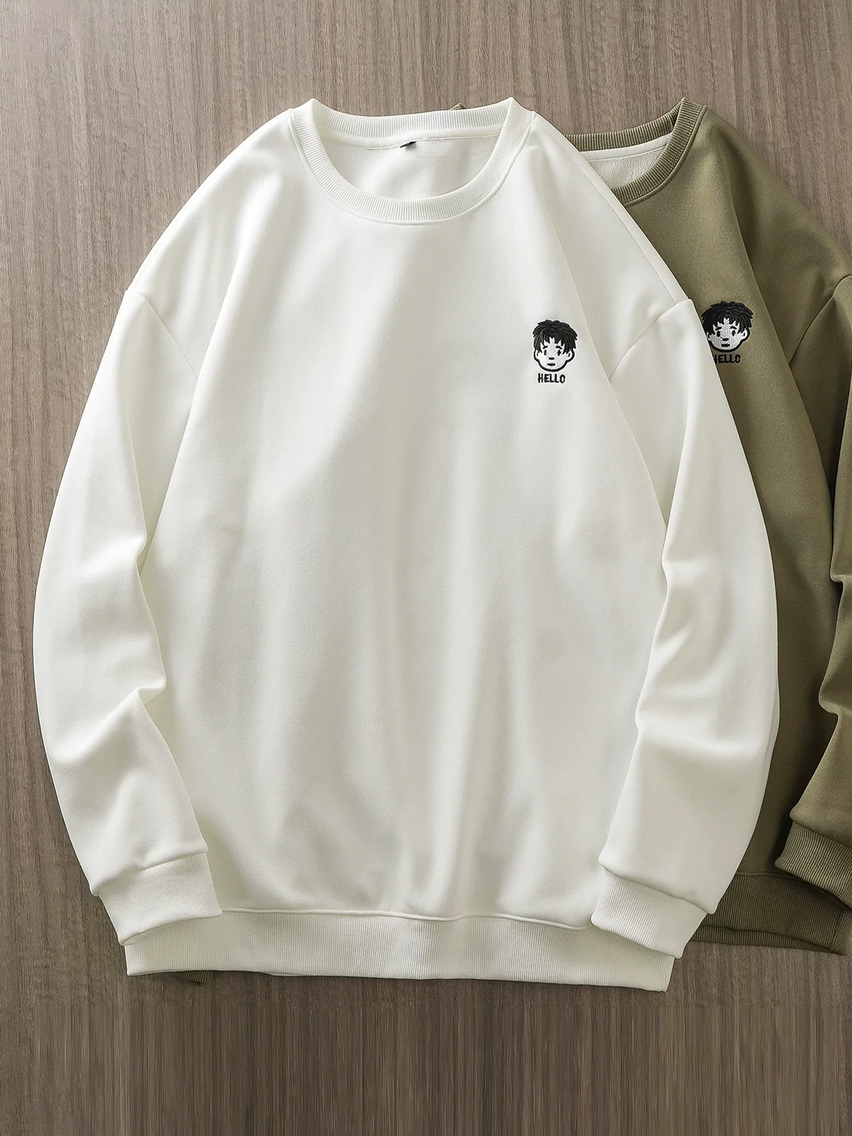 Áo nỉ hạng nặng OMZM400G dành cho nam, áo sơ mi cổ tròn dày dặn mùa đông, áo khoác thêu rộng rãi theo phong cách Mỹ.