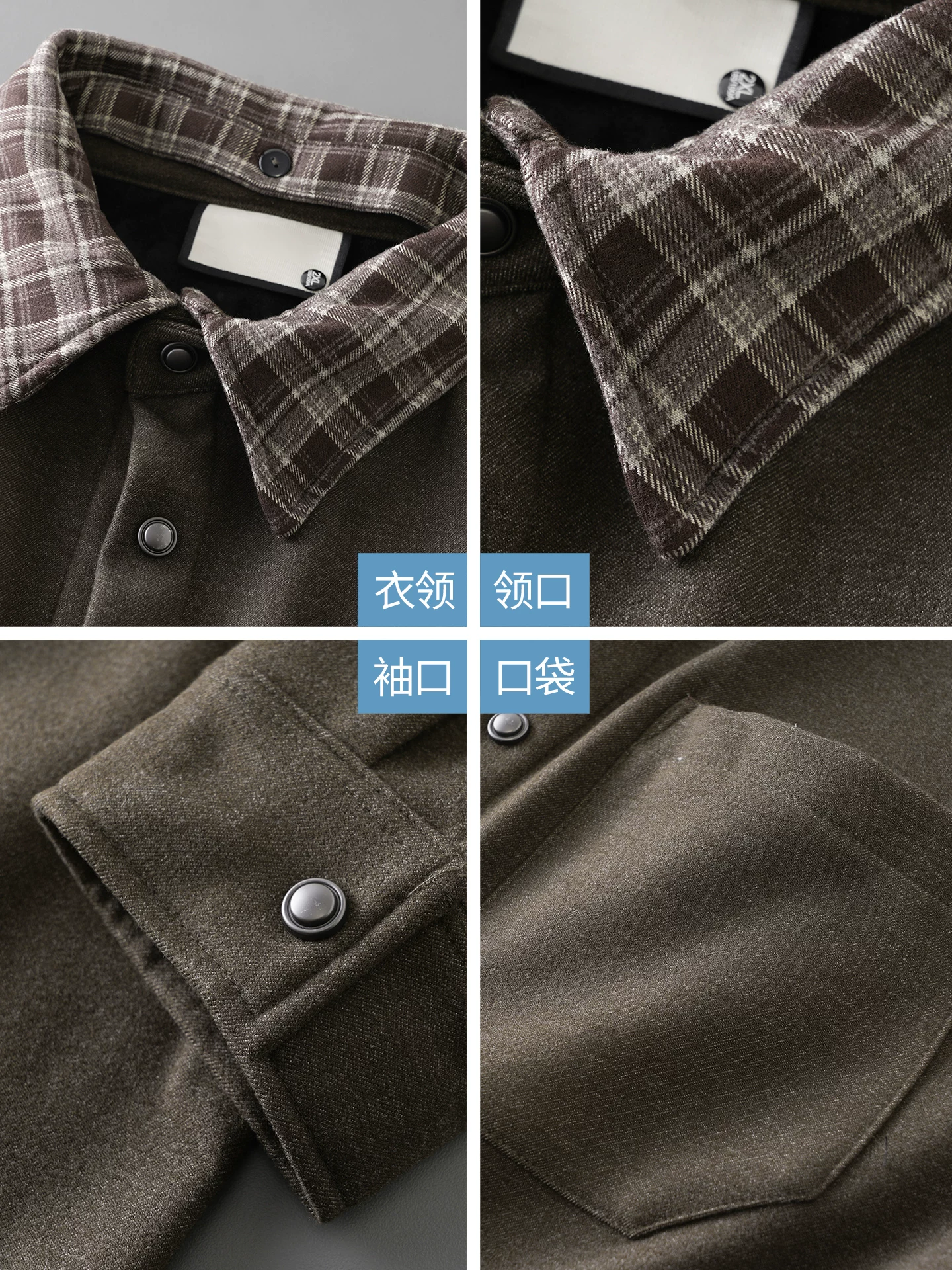 Áo sơ mi len lót lông cừu OMZM dành cho nam, áo khoác kẻ ca rô dày dặn mùa đông, áo sơ mi công sở phong cách tiền cổ điển