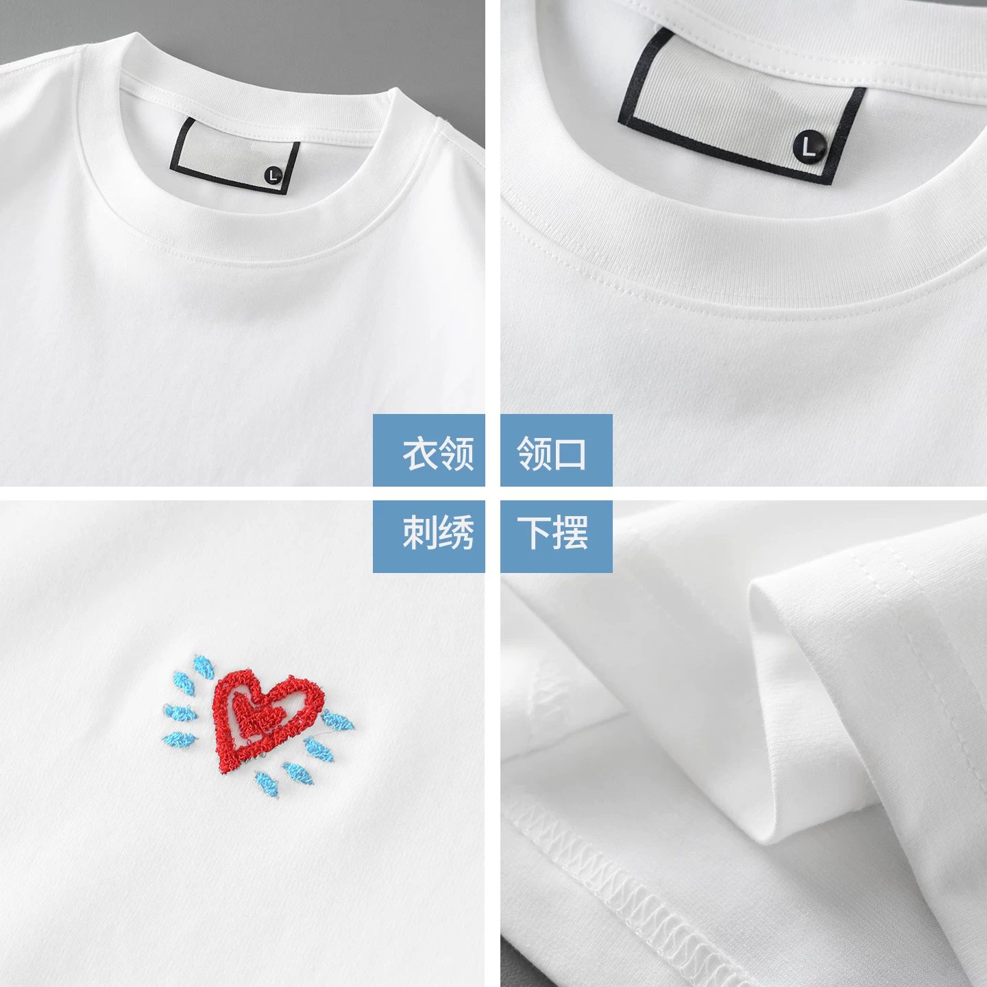 Áo thun ngắn tay thoáng mát bằng cotton được làm bóng OMZM 50 chiếc dành cho nam, áo thun ngắn tay thêu hình trái tim kiểu Mỹ mùa hè kiểu dáng rộng rãi dành cho cặp đôi
