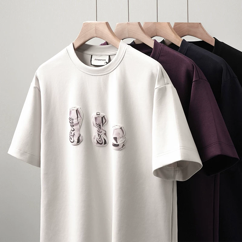 Áo thun nam tay ngắn chất dày 250G kiểu Mỹ, mẫu mới hè 2025, thương hiệu thời thượng, in hình, cổ tròn, dáng rộng, tay lửng