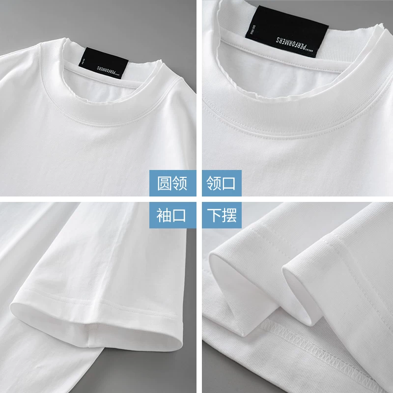 Áo thun nam tay ngắn chất cotton 100% dày dặn 400G, cổ tròn hai lớp, kiểu dáng rộng rãi, phong cách Mỹ, mùa hè.