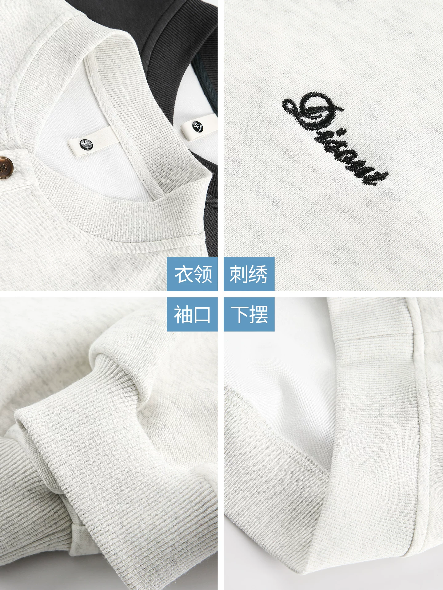 Áo len cổ Henry hạng nặng 400G phong cách Mỹ của OMZM dành cho nam, áo chui đầu thêu cao cấp mùa thu, áo khoác dáng rộng thông thường