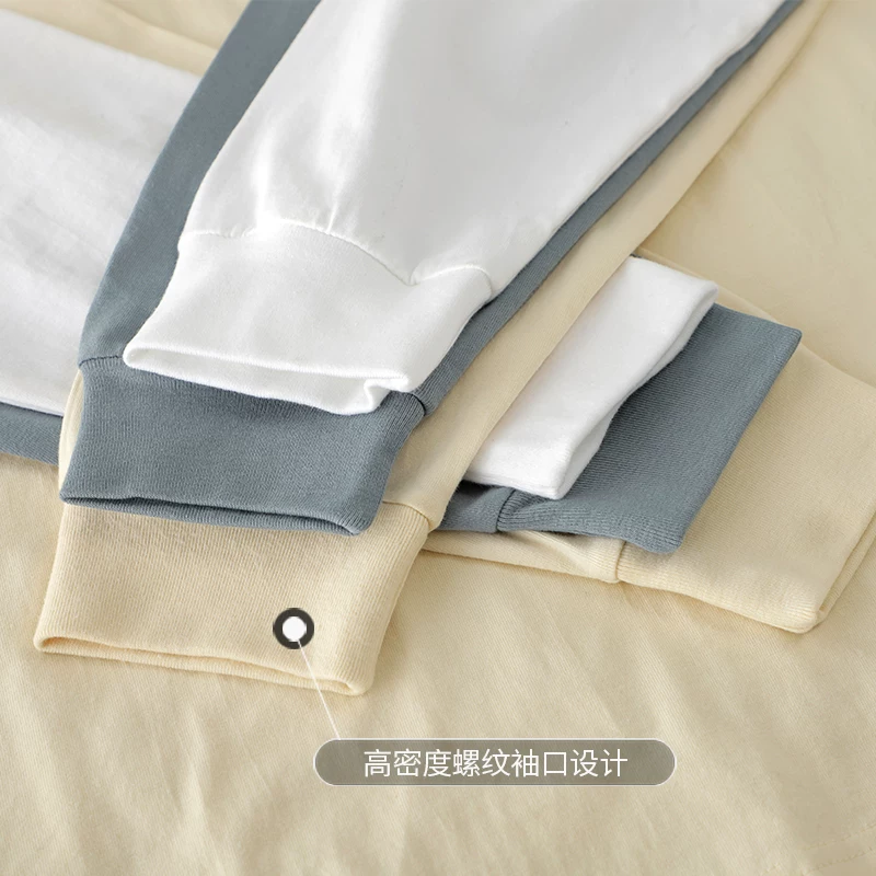 Áo thun dài tay hạng nặng 300G kiểu Mỹ dành cho nam và nữ, cổ nhỏ, áo sơ mi cổ tròn, áo len trễ vai màu trơn thuần cotton mùa thu
