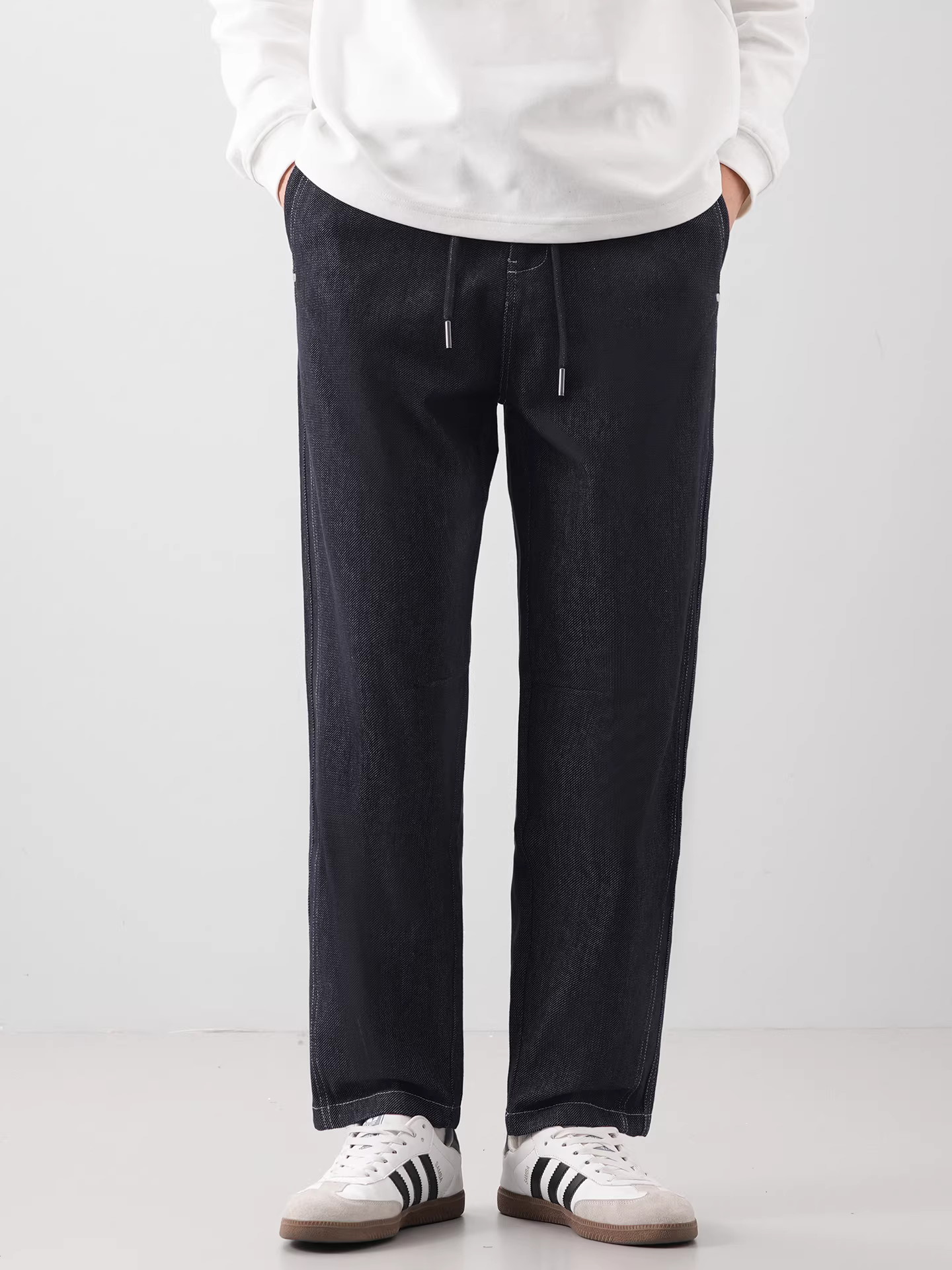 Quần jean màu nguyên bản hạng nặng OMZM dành cho nam, quần ống rộng dáng rộng theo phong cách cổ điển Mỹ mùa thu đông, quần ống rộng màu trơn thông thường