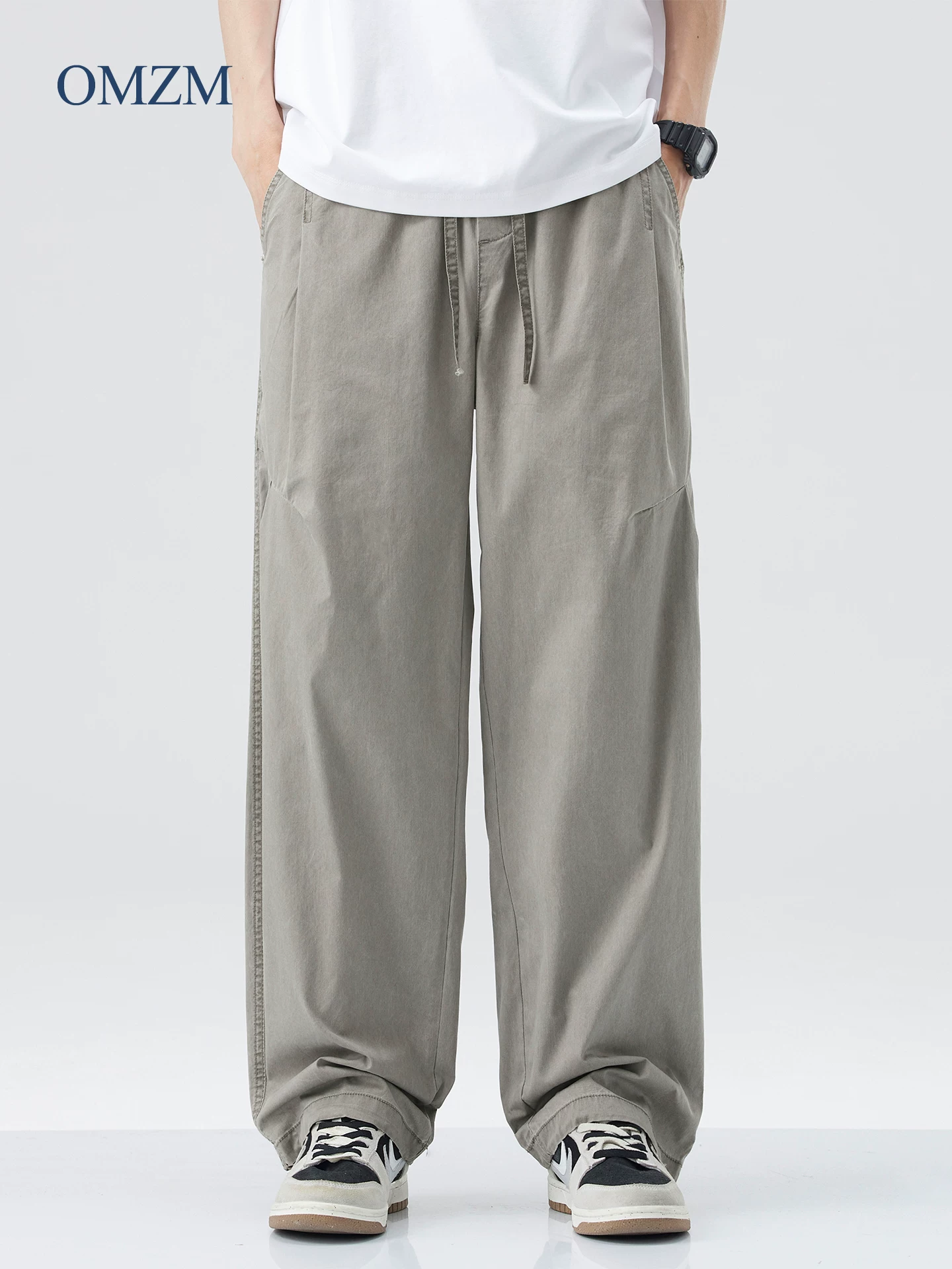 Quần cargo thể thao nhanh khô OMZM dành cho nam, quần ống rộng dáng thẳng phong cách đường phố Mỹ mùa hè, quần thường ngày chất liệu lụa đá đa năng dã ngoại