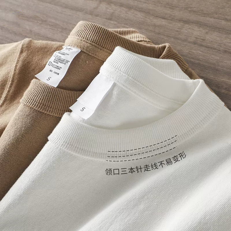 Áo thun nam tay ngắn kiểu Mỹ 400G chất liệu dày dặn, áo lót cotton nguyên chất mùa hè, màu trắng trơn tay dài.