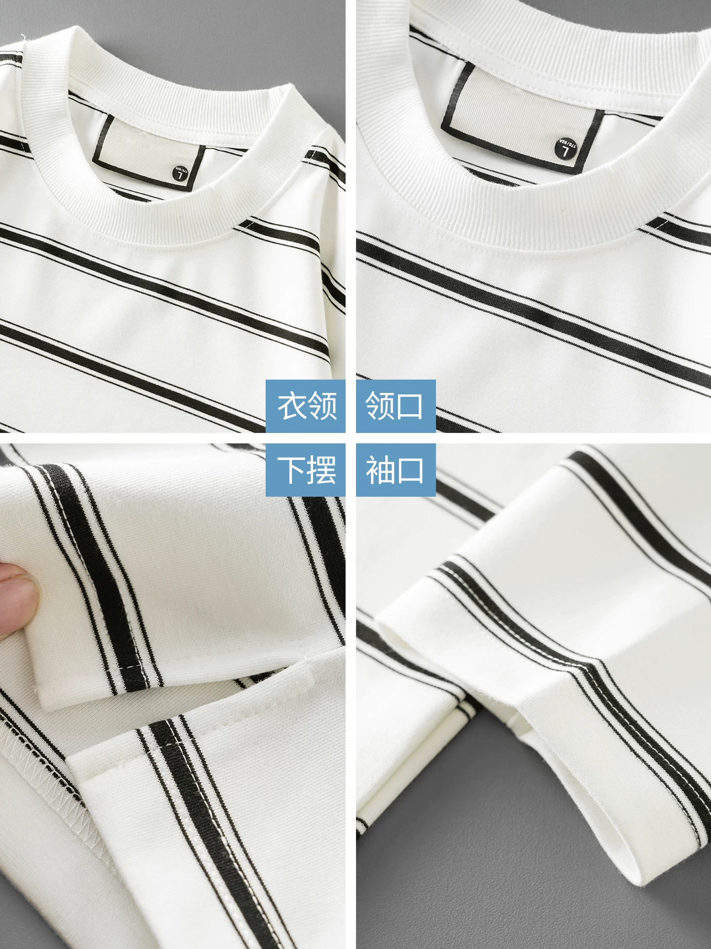 OMZM330G hạng nặng sọc dài tay áo thun nam mùa thu phong cách retro Mỹ dáng rộng giản dị mặc bên trong áo thun cổ tròn