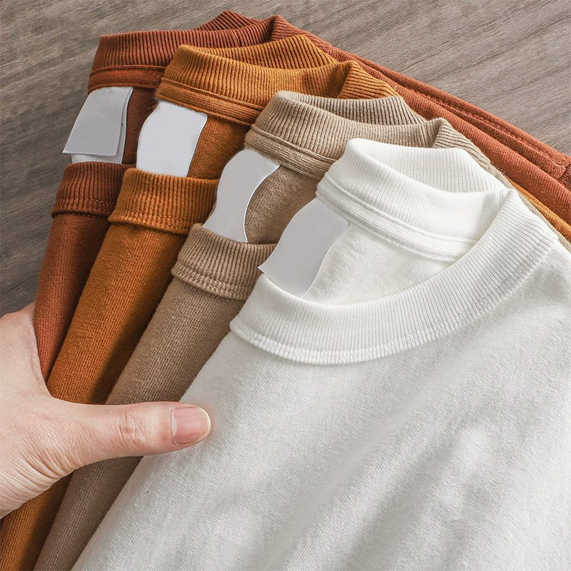 Áo thun nam tay ngắn nặng 400g ba lớp, áo lót mùa đông, áo thun cotton trắng ngoại cỡ kiểu Mỹ.