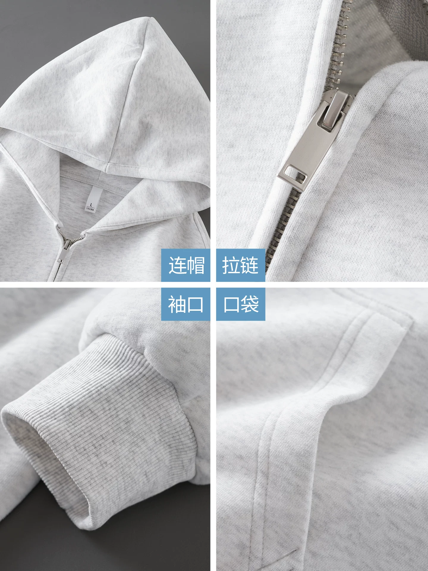 OMZM450G áo len cardigan hạng nặng áo len nam mùa thu màu xám có mũ trùm đầu có dây kéo áo khoác dáng rộng hình bóng áo khoác cặp đôi